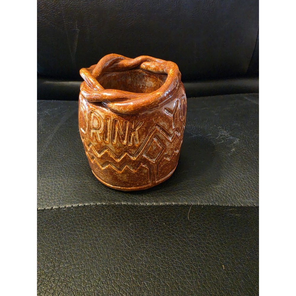 Handmade Pottery Small Vase Or Pot "Drink Your Milk Son" Signed 3.5"